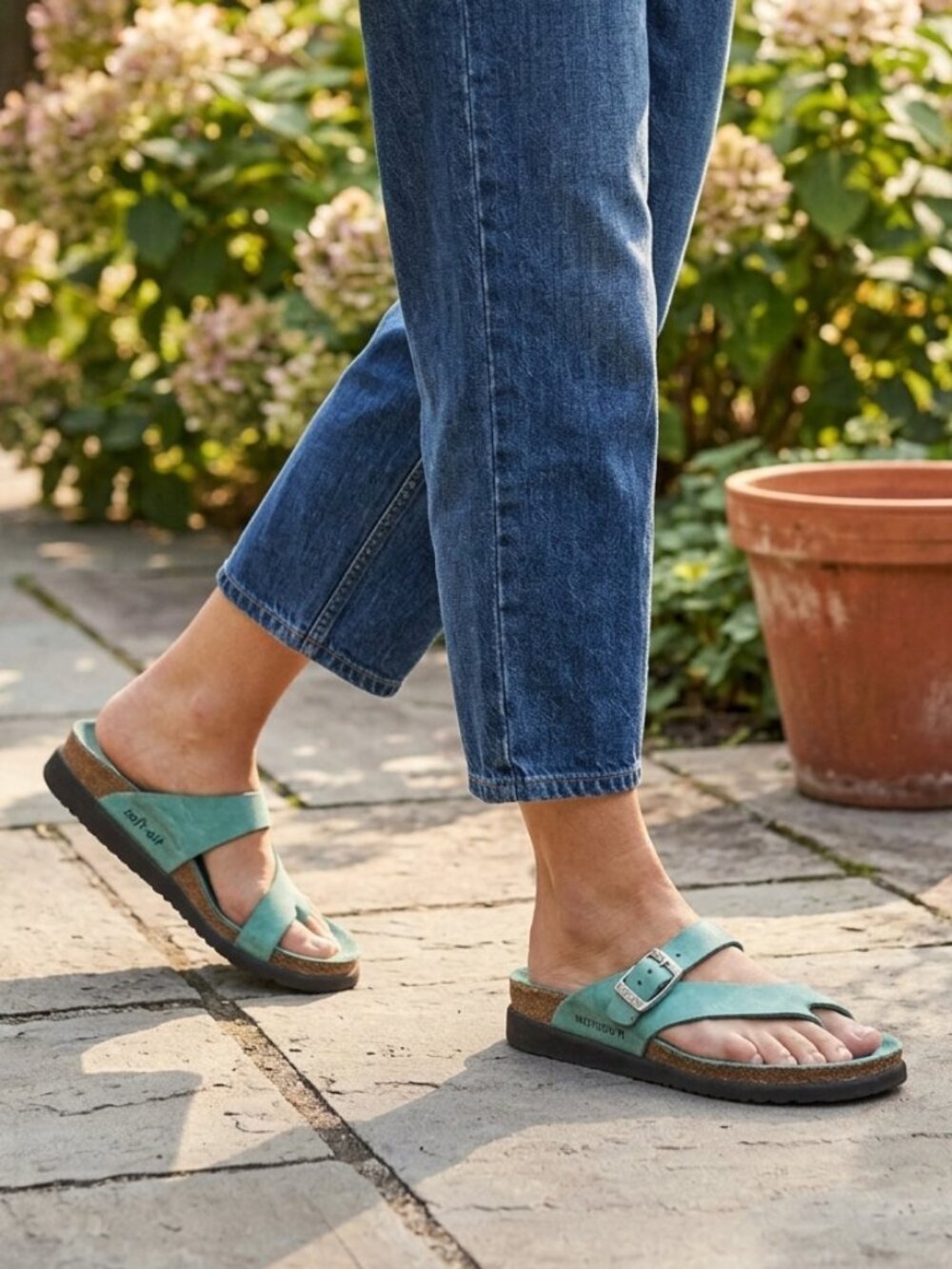 Mephisto Helen Studded Sandals in Turquoise Nubuck Leather